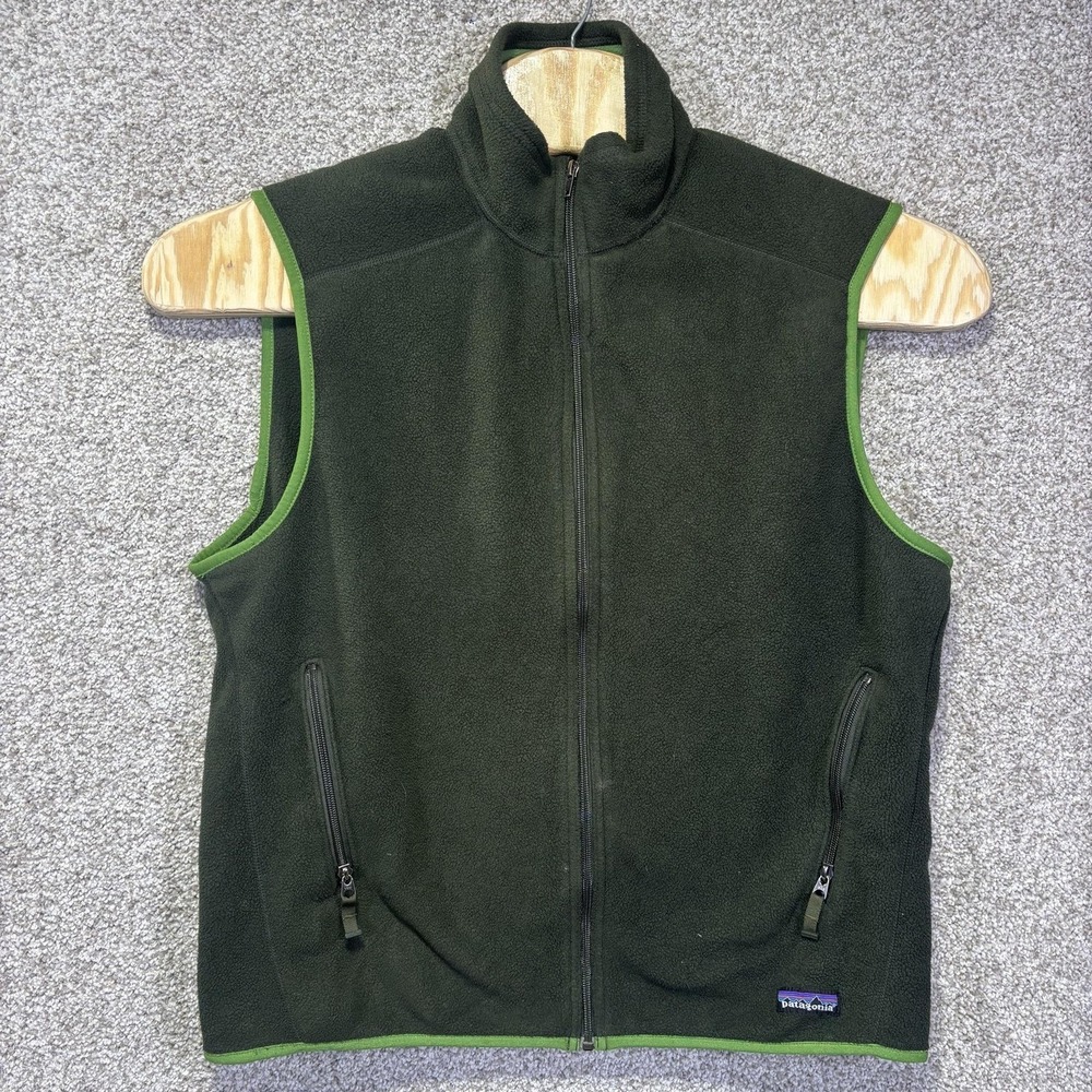 Patagonia Vest Mens Large Green Fleece Synchilla Full Zip Pockets Hiking Warm